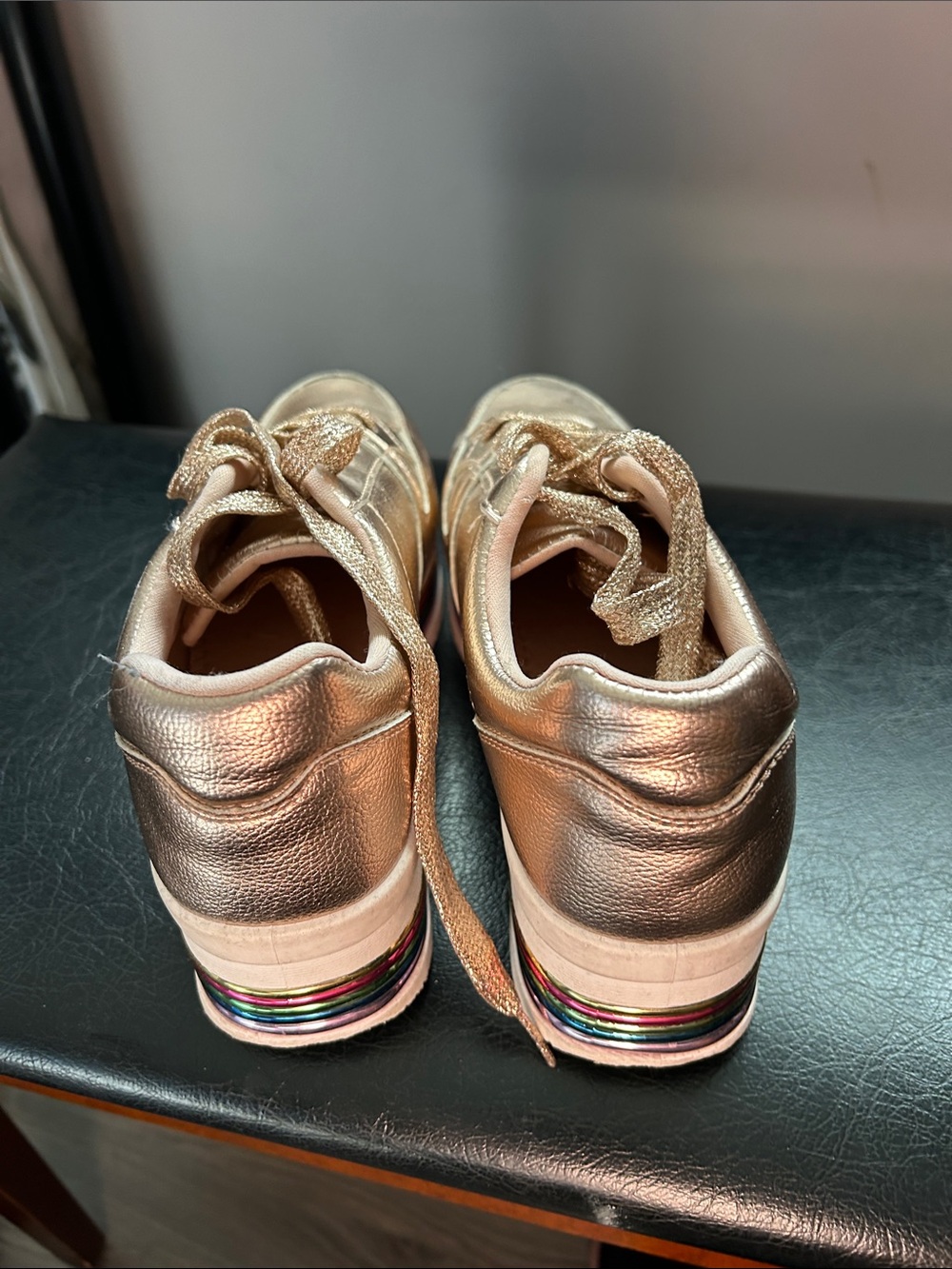 Metallic Rose Gold Platform Lace-Up Sneakers - Picture 5 of 5